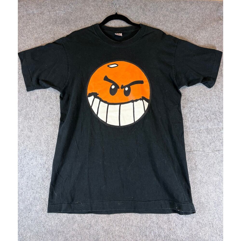 VINTAGE Menace Orange T Shirt Mens Large Black Graphic Tee Short Sleeve Casual